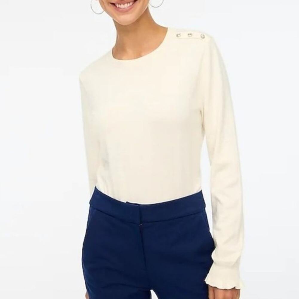 J. Crew Cream Jeweled Rhinestone Wool Pullover Sweater Size Small